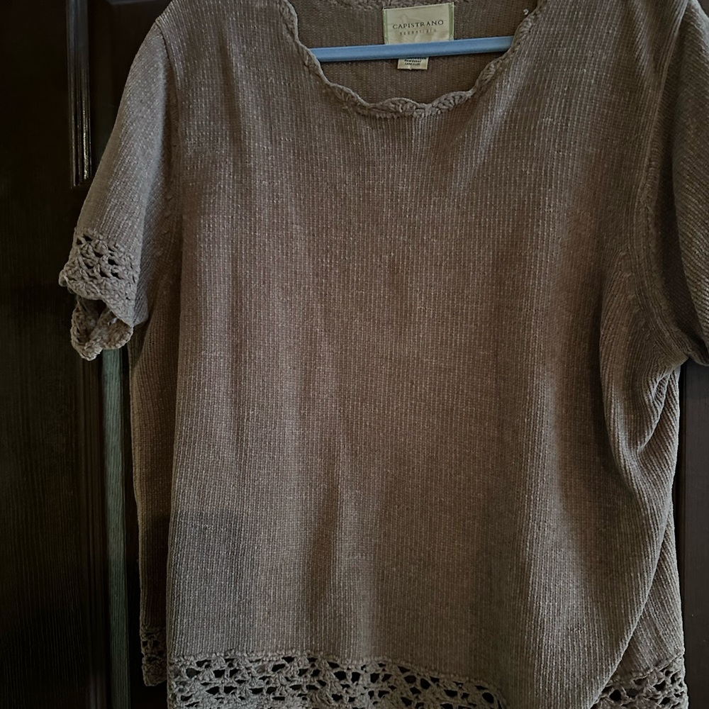 Capistrano Brown Lace Accent Blouse